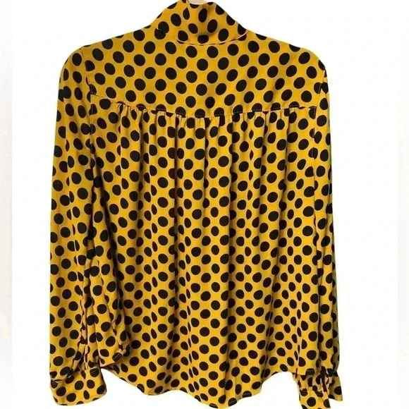 🤎 Worthington Yellow & Black Polka Dot Tie-Neck Blouse | NWT | Size M/L - Picture 8 of 9